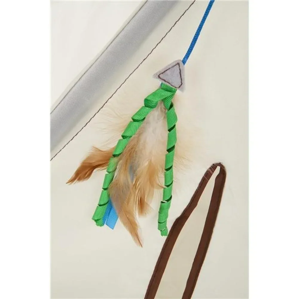 Kitty Camp Crinkle Cat Tent Hideaway with Feather Toy - Beige, One Size